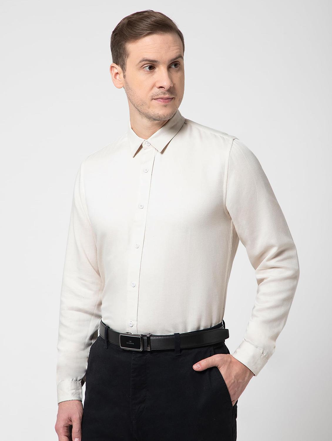 men solid collared long sleeve regular fit shirt