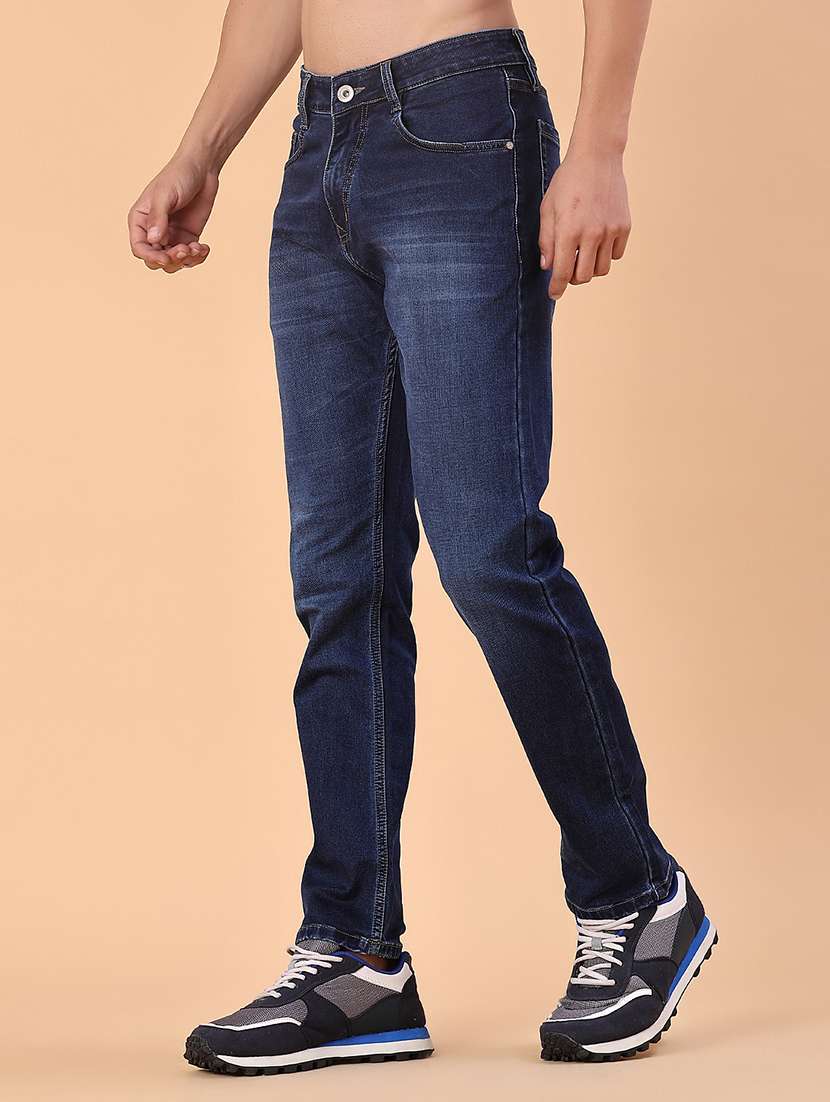 men washed mid rise full length jeans