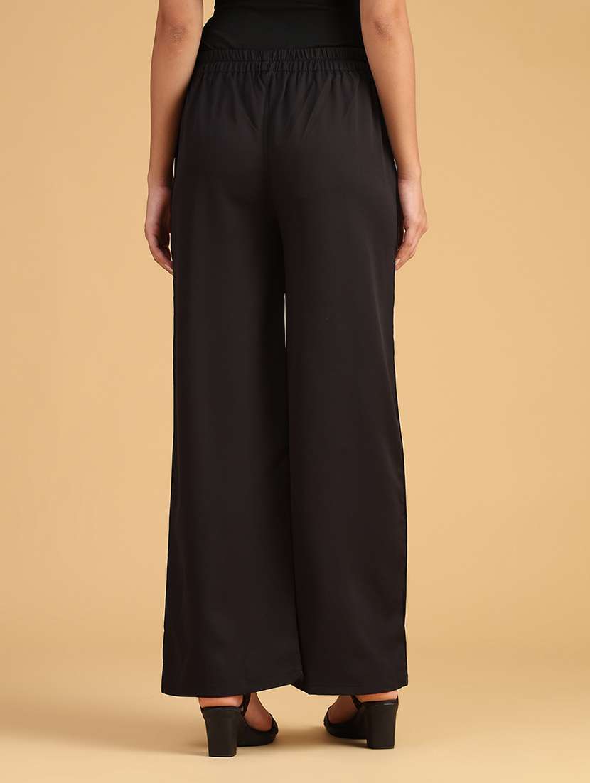 women solid mid rise wide leg trouser - 22063744 -  Standard Image - 3