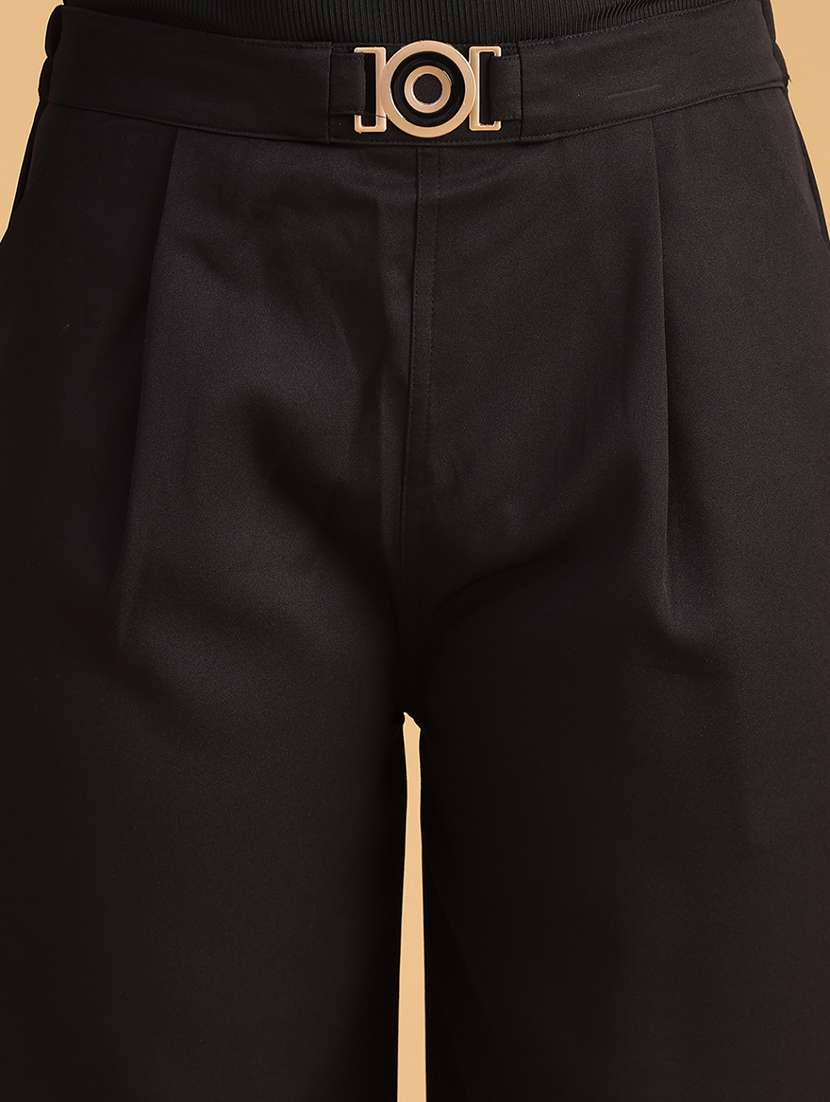 women solid mid rise wide leg trouser - 22063744 -  Standard Image - 5