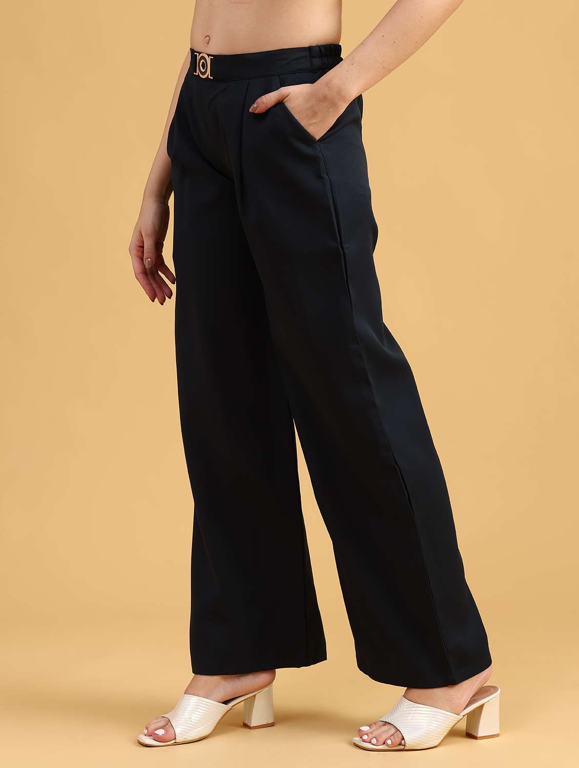 women solid high rise wide leg trouser - 22063746 -  Standard Image - 5