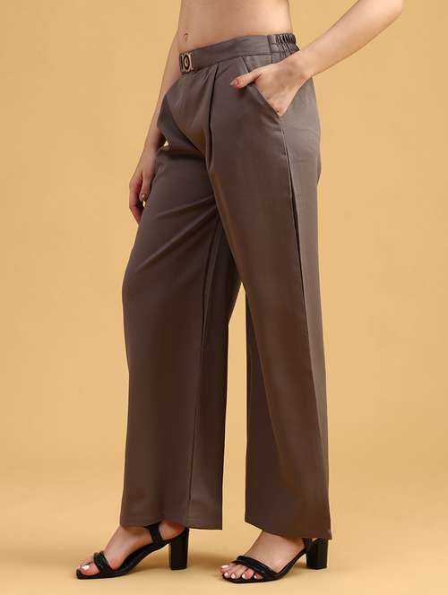 women solid mid rise straight trouser - 22063748 -  Standard Image - 0