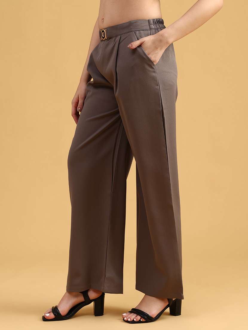 women solid mid rise straight trouser - 22063748 -  Zoom Image - 0