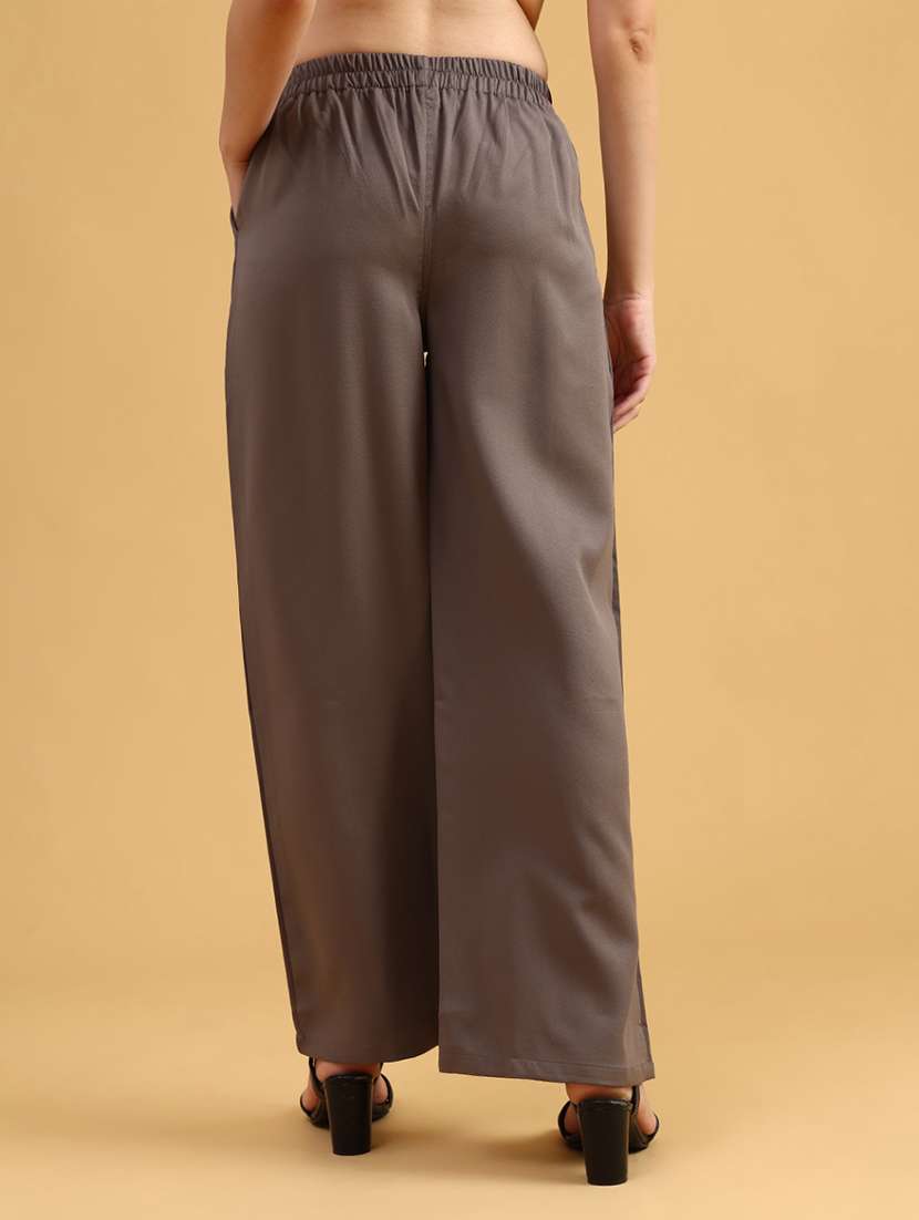 women solid mid rise straight trouser - 22063748 -  Standard Image - 3
