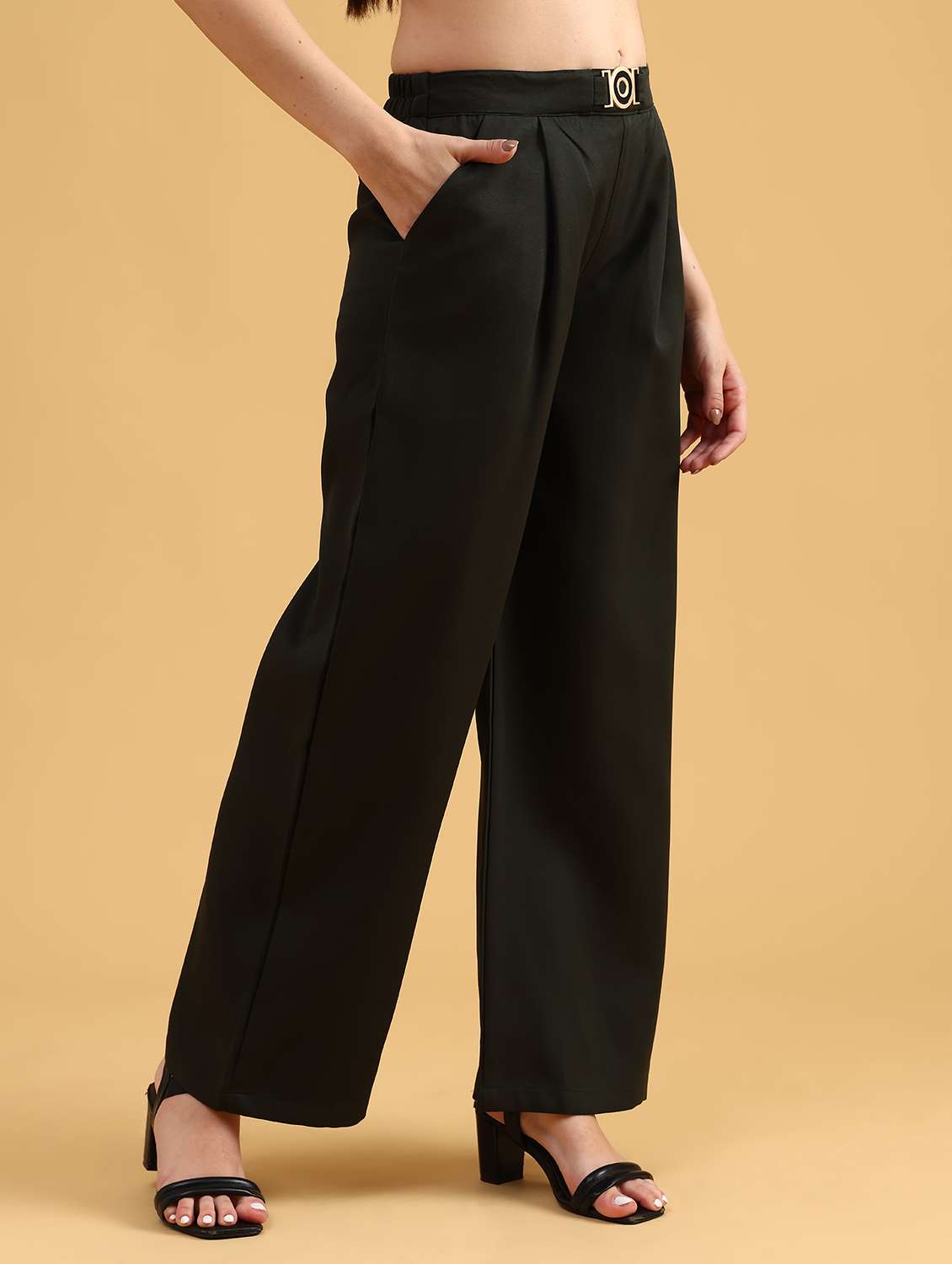 women solid mid rise straight trouser - 22063749 -  Standard Image - 3