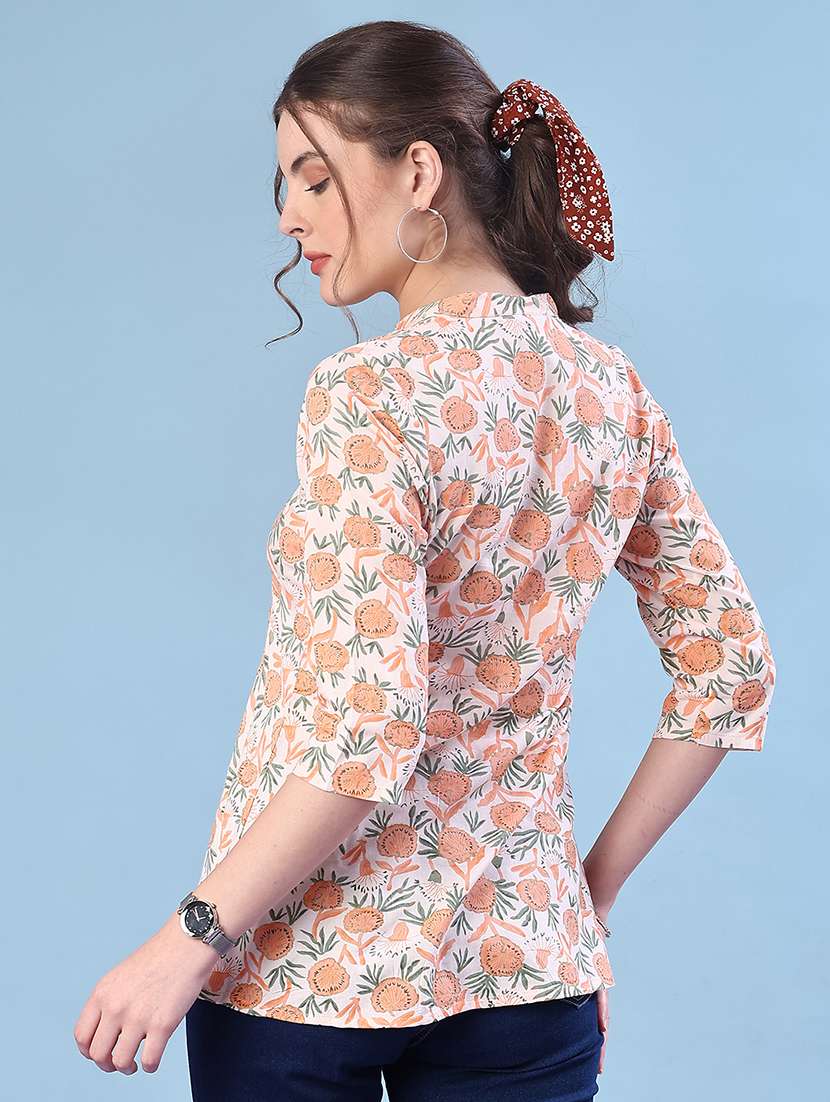 women floral printed three quarter sleeve a-line kurti - 22063808 -  Standard Image - 3