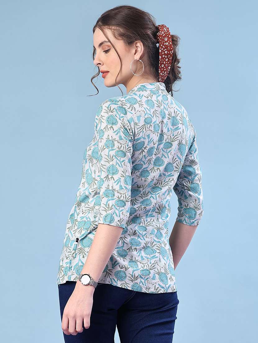 women floral printed three quarter sleeve a-line kurti - 22063809 -  Standard Image - 3