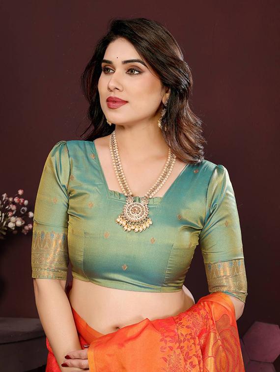 orange silk banarasi saree with blouse - 22063837 - Standard Image - 5