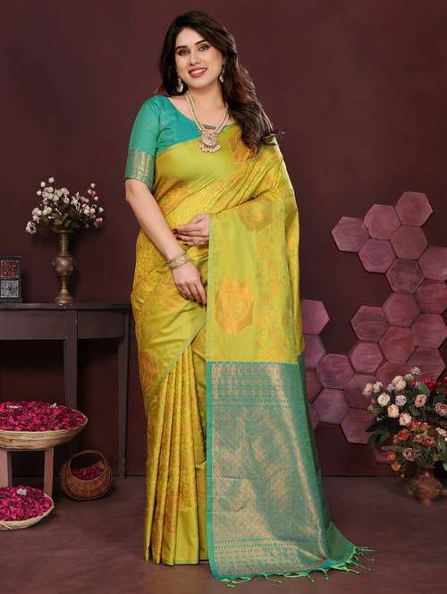 yellow silk banarasi saree with blouse - 22063838 -  Standard Image - 0
