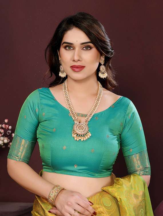 yellow silk banarasi saree with blouse - 22063838 -  Standard Image - 5