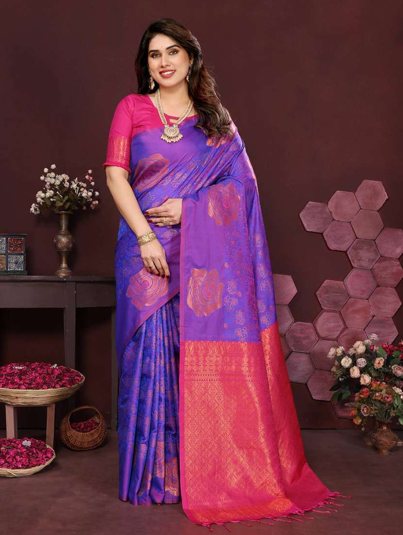 purple silk banarasi saree with blouse