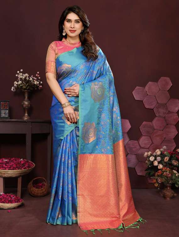 women self design banarasi saree with blouse