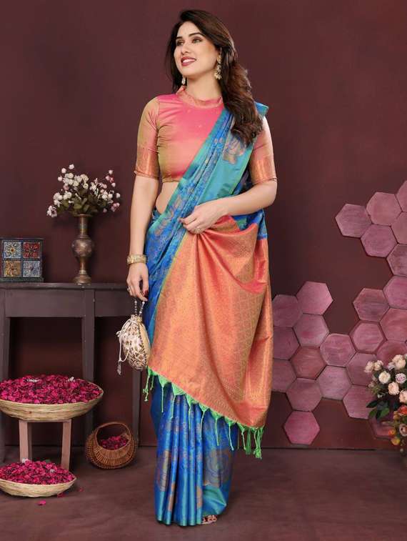 women self design banarasi saree with blouse - 22063842 -  Standard Image - 3