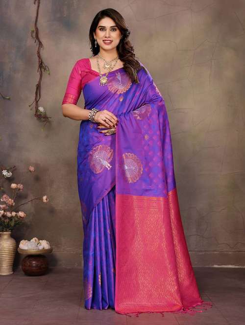 purple silk banarasi saree with blouse - 22063849 -  Standard Image - 0