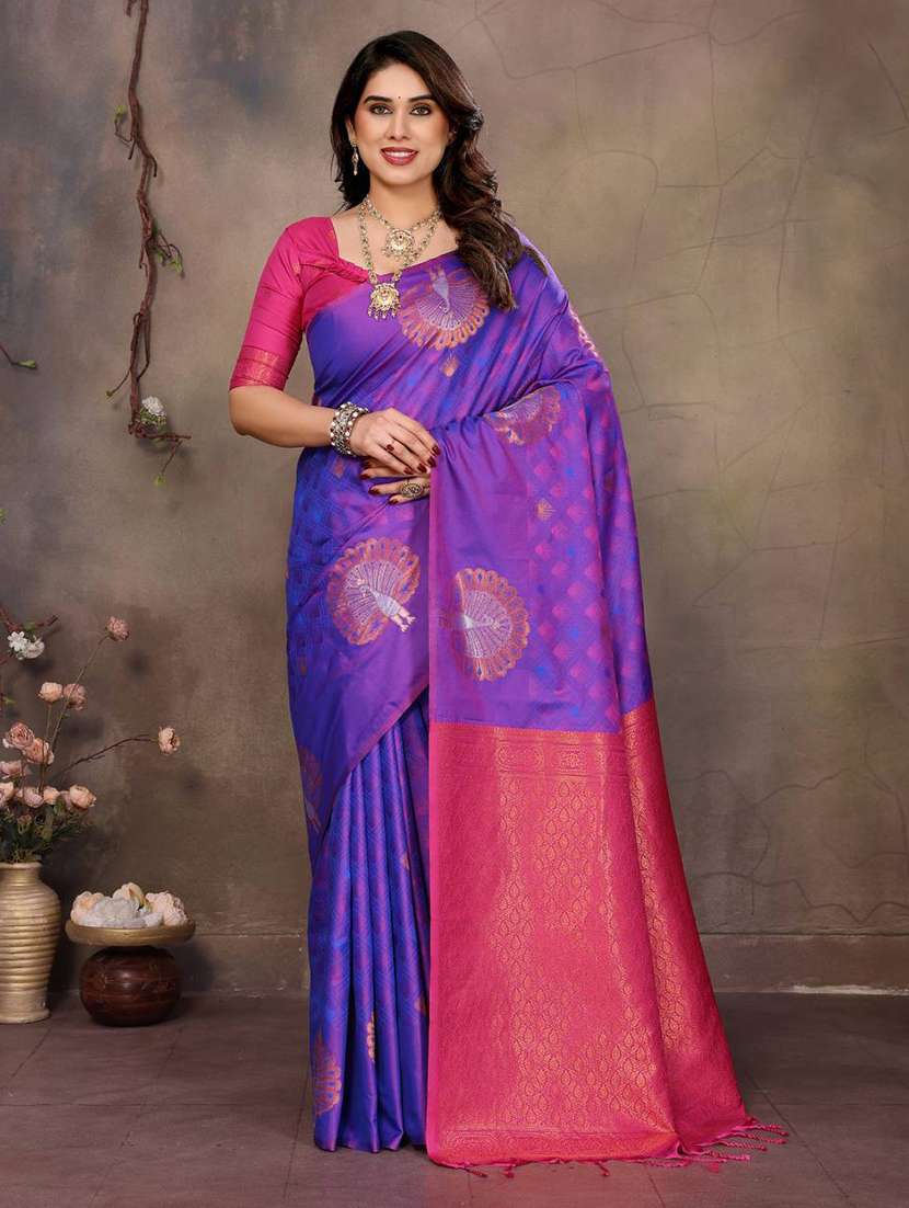 purple silk banarasi saree with blouse