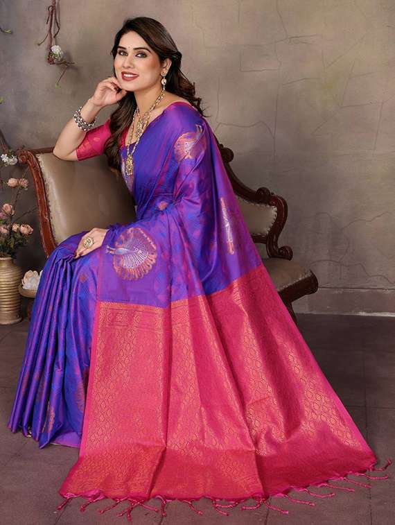 purple silk banarasi saree with blouse - 22063849 -  Standard Image - 3