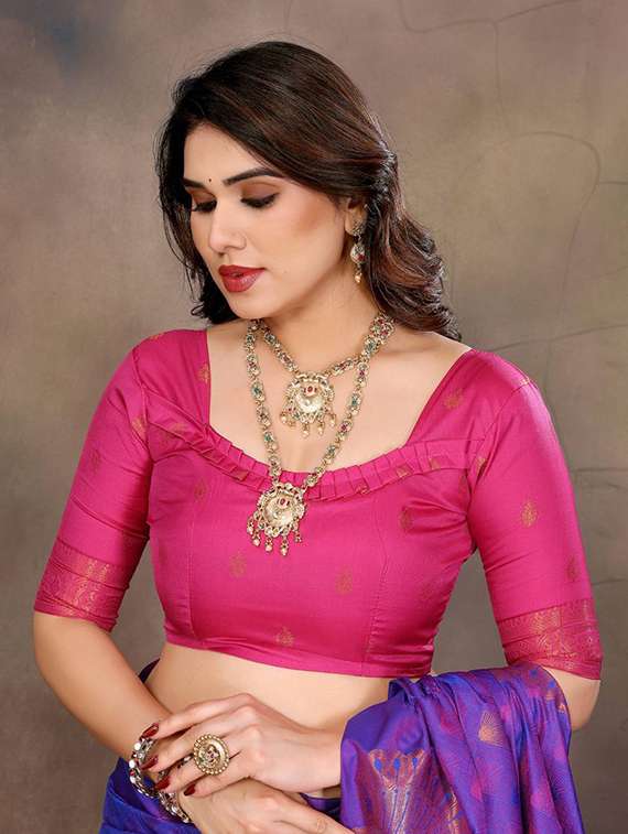 purple silk banarasi saree with blouse - 22063849 -  Standard Image - 5