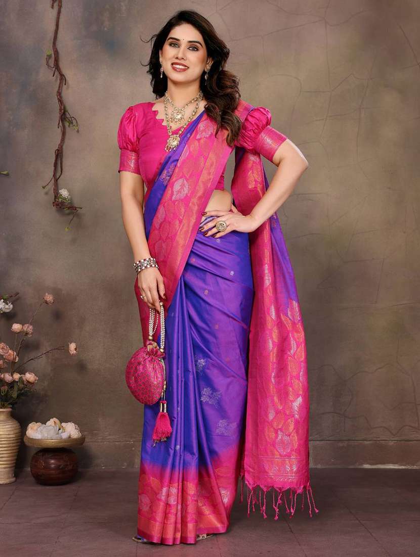 purple silk banarasi saree with blouse - 22063850 -  Zoom Image - 0