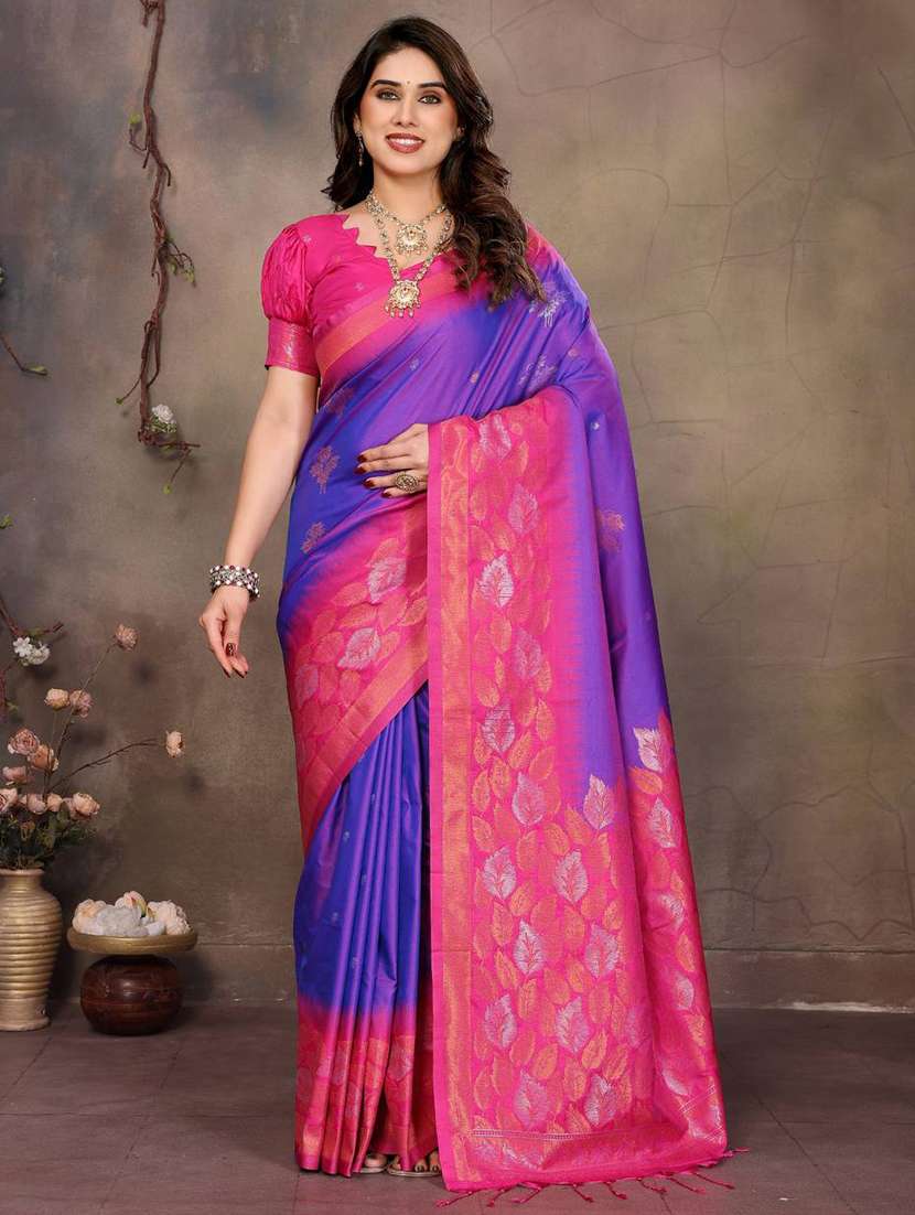 purple silk banarasi saree with blouse - 22063850 - Standard Image - 3