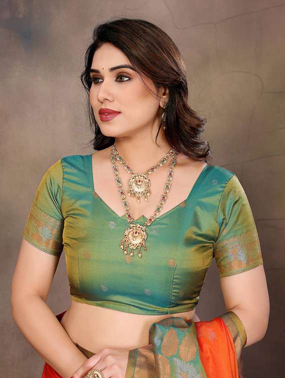 orange silk banarasi saree with blouse - 22063851 -  Standard Image - 5