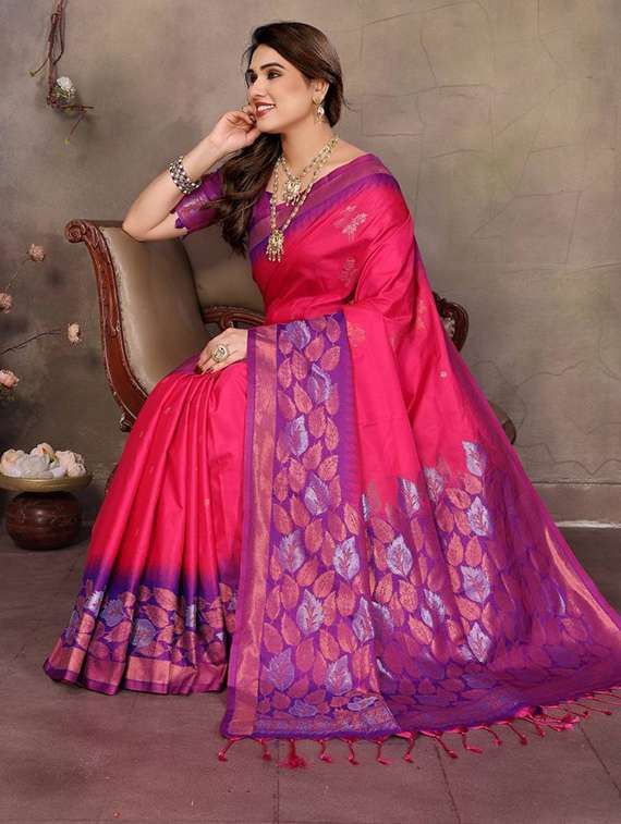 pink silk banarasi saree with blouse - 22063852 -  Standard Image - 3