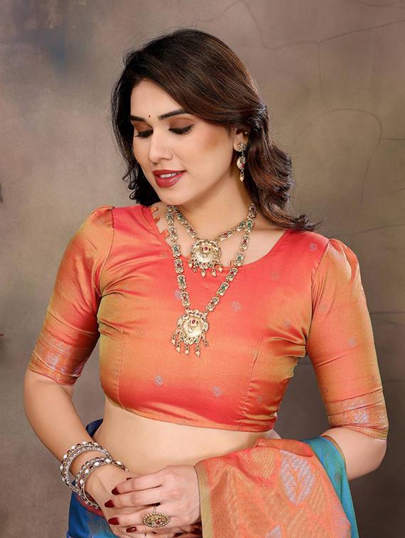 teal silk banarasi saree with blouse - 22063853 - Standard Image - 5
