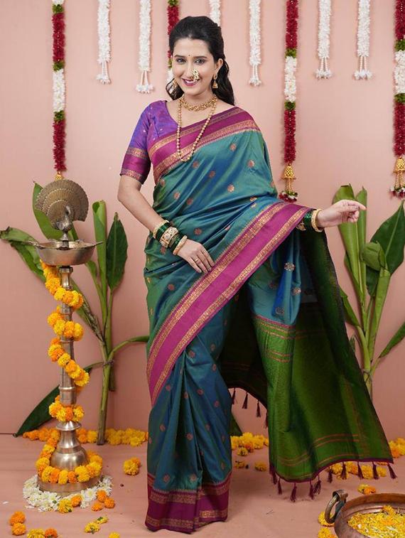 multi colored silk banarasi saree with blouse - 22063856 - Zoom Image - 0