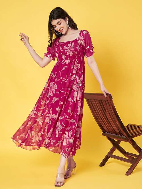women floral print puff sleeve fit & flare dress - 22064130 - Standard Image - 0