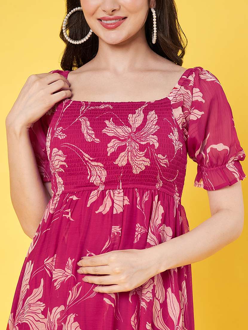 women floral print puff sleeve fit & flare dress - 22064130 - Standard Image - 5
