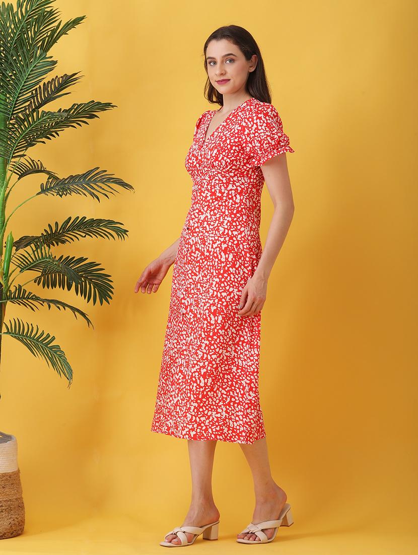 women printed puff sleeve a-line dress - 22064131 - Standard Image - 3