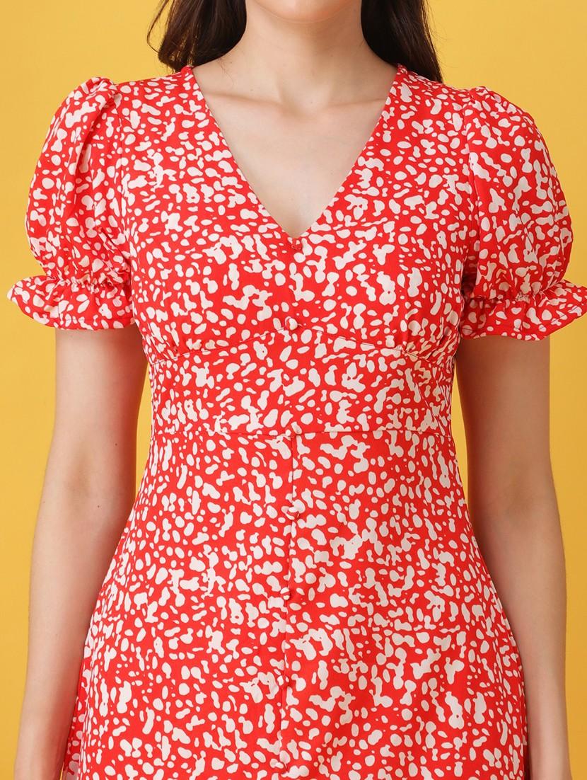 women printed puff sleeve a-line dress - 22064131 - Standard Image - 5