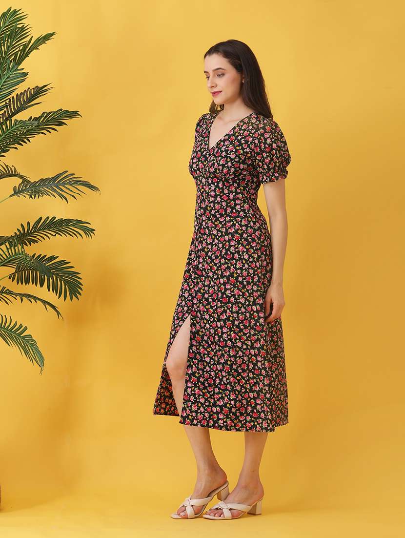 women floral print puff sleeev a-line dress - 22064132 - Standard Image - 3