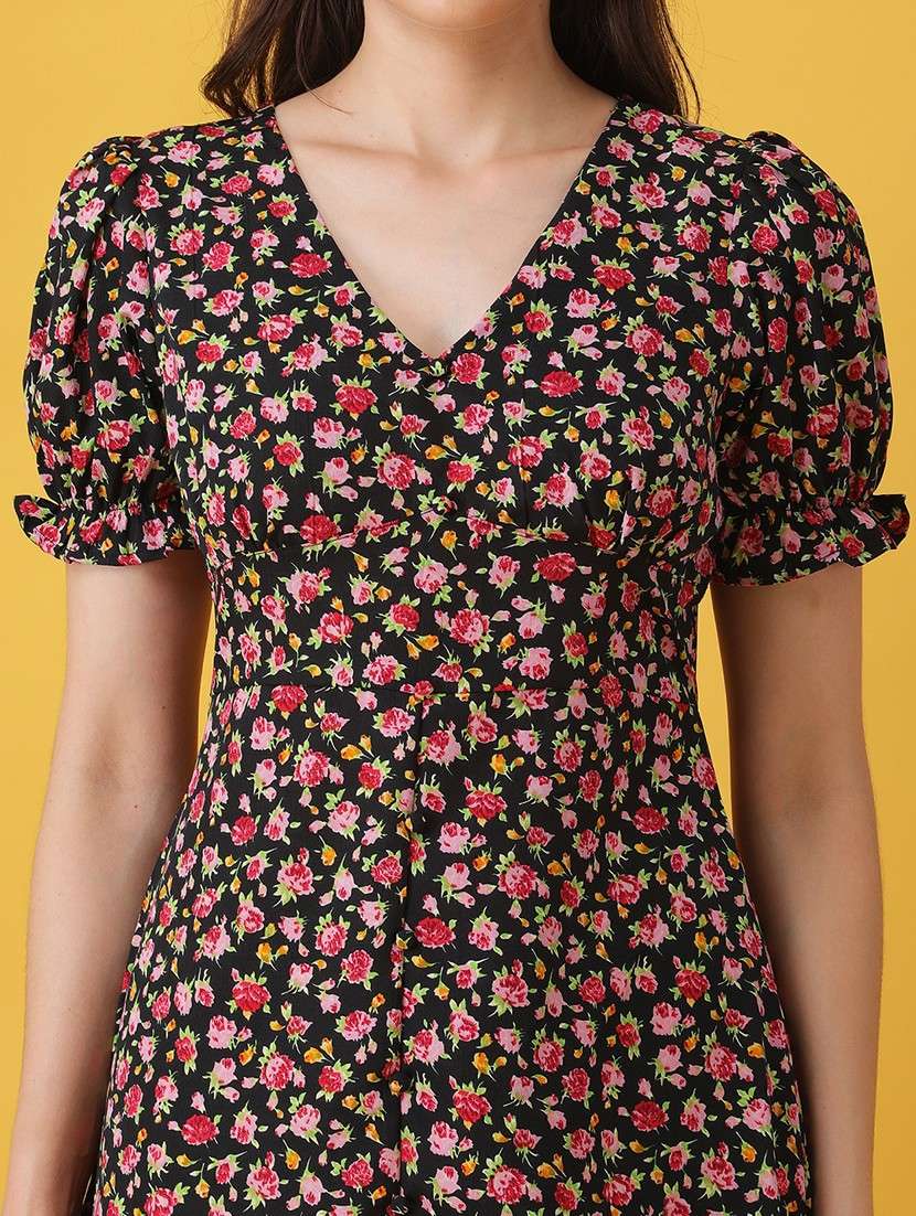 women floral print puff sleeev a-line dress - 22064132 - Standard Image - 5