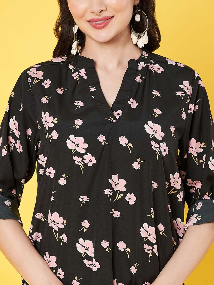women floral print roll-up sleeve top - 22064144 -  Standard Image - 5