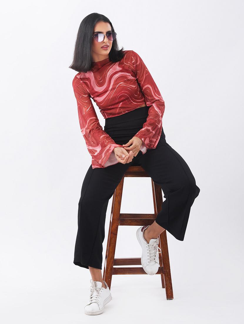women printed bell slevee crop top - 22064146 - Standard Image - 3