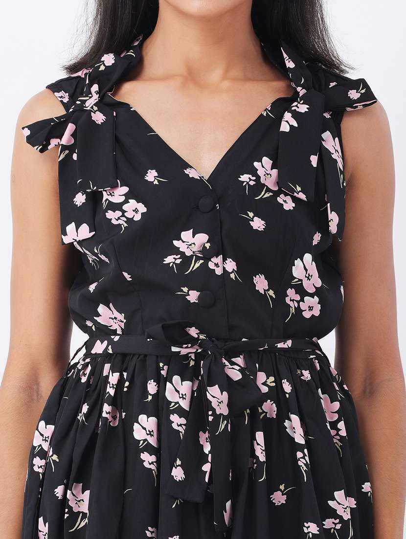 women black floral print sleeveless peplum top - 22064147 - Standard Image - 5