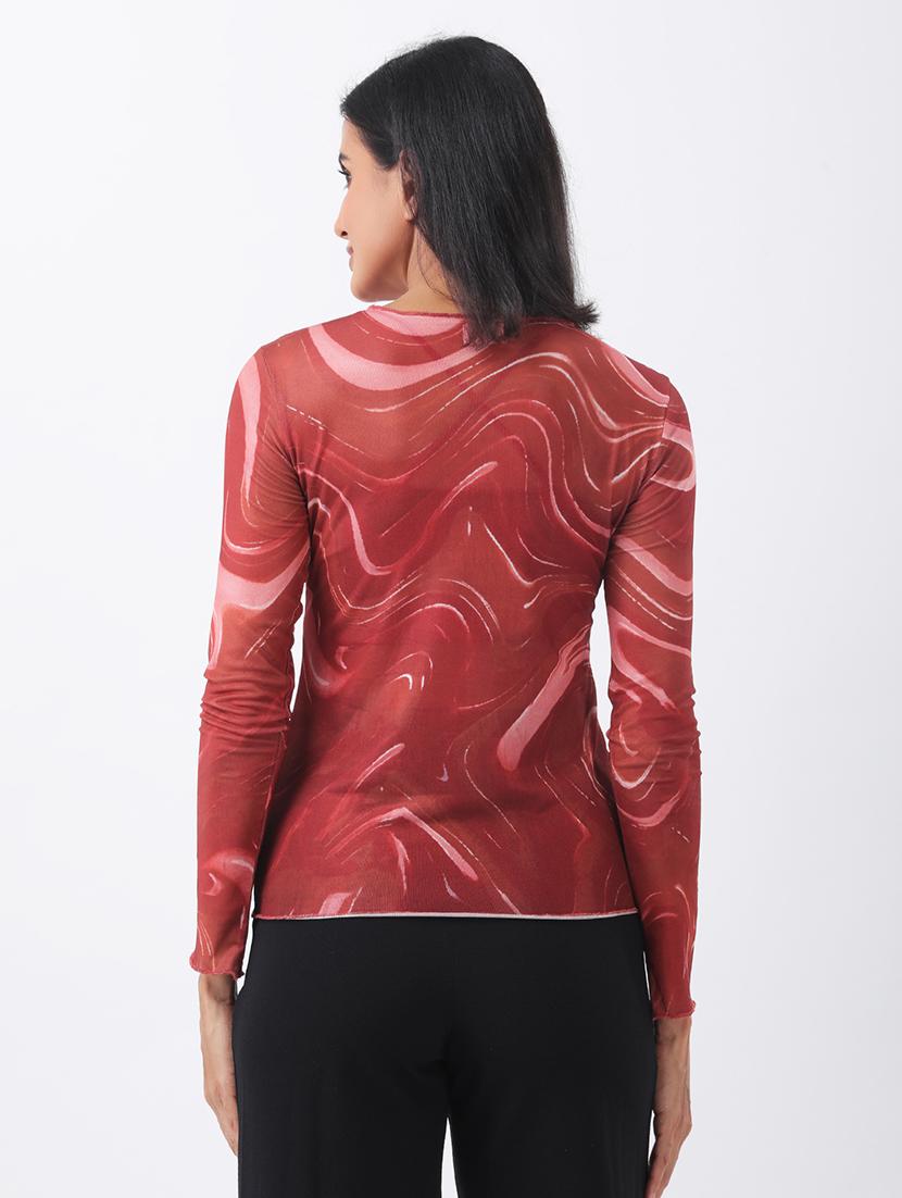 women printed long sleeve slim fit top - 22064148 - Standard Image - 3