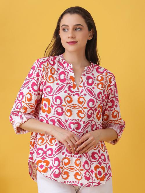 women printed three quarter sleeve regular top - 22064152 - Standard Image - 0