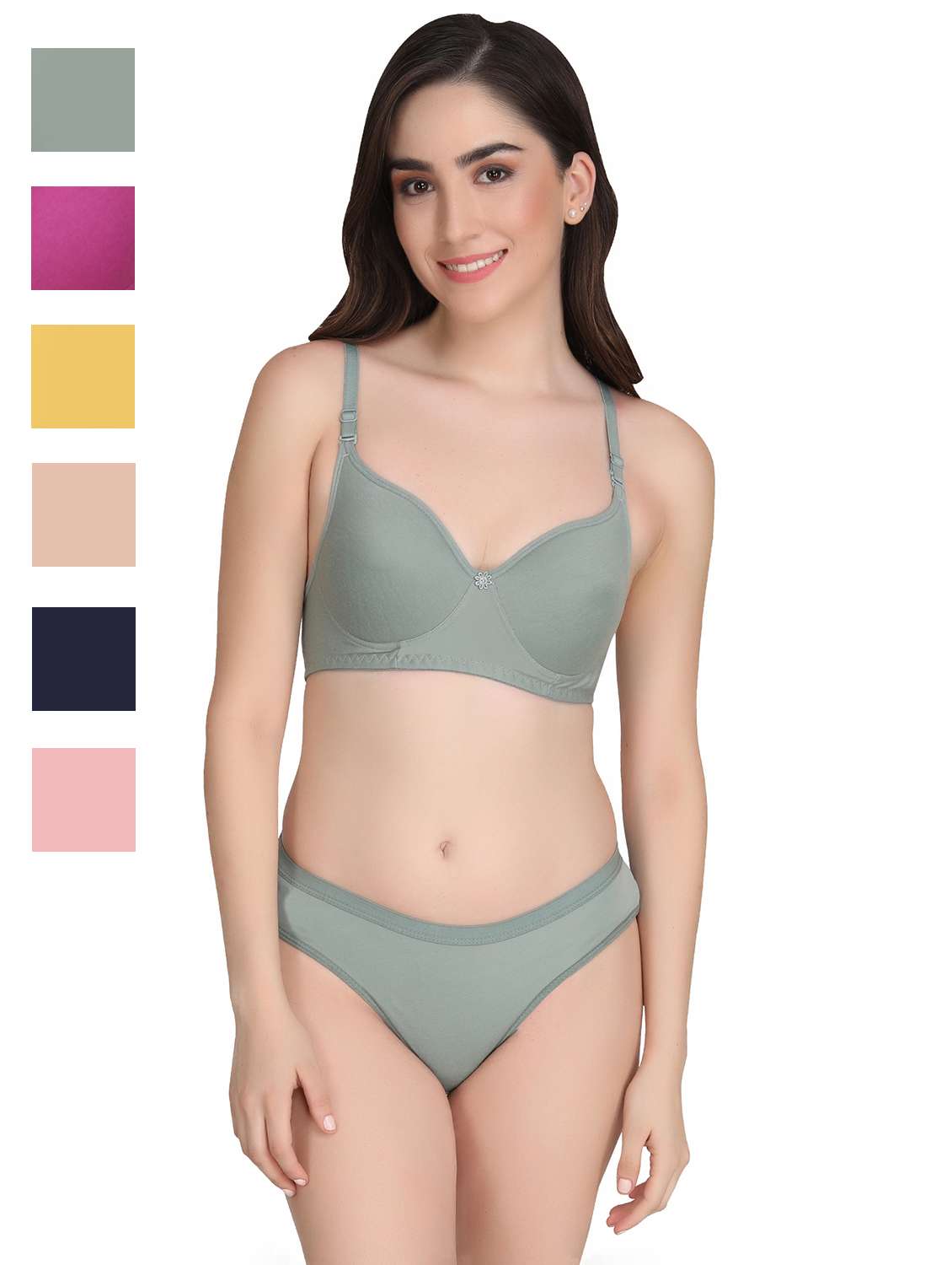 women pack of 6 solid bra and panty set