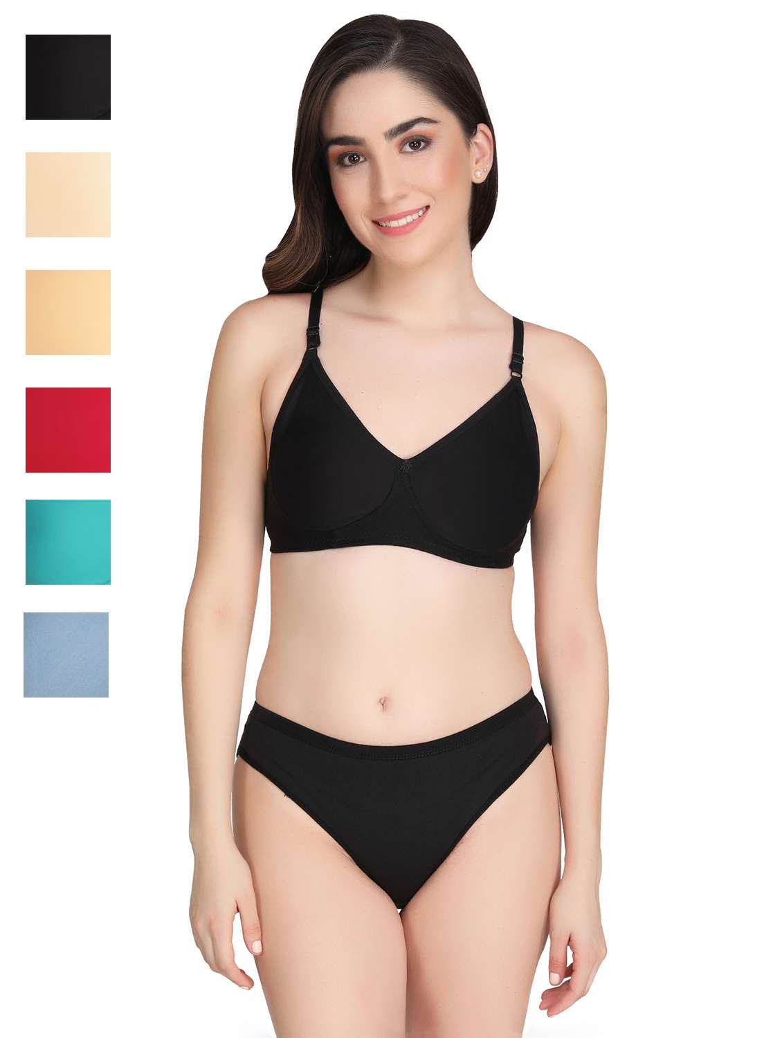 women pack of 6 solid bra and panty set