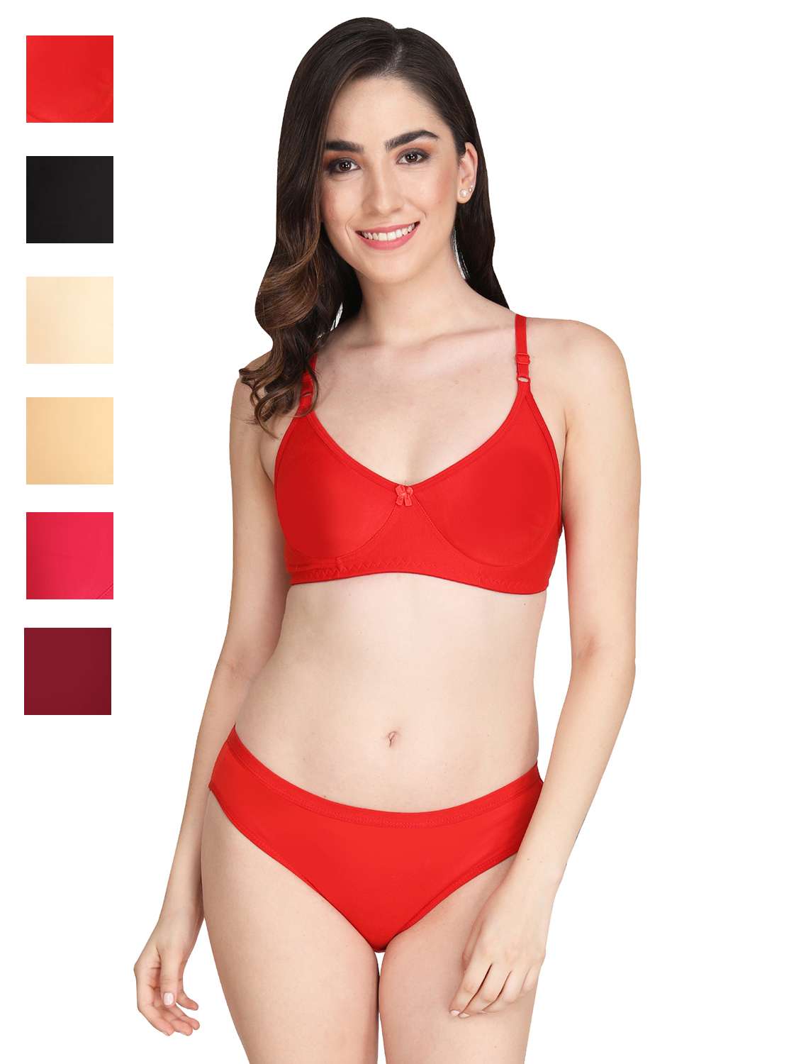 women pack of 6 solid bra and panty set