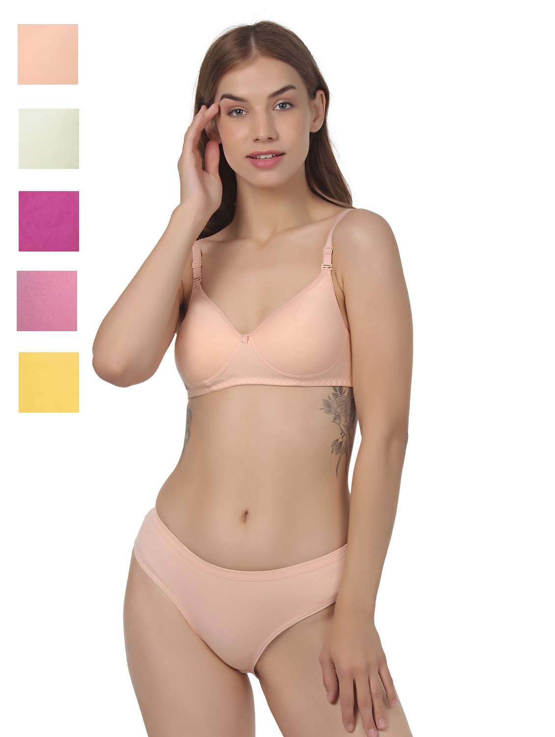 women pack of 5 solid bra and panty set