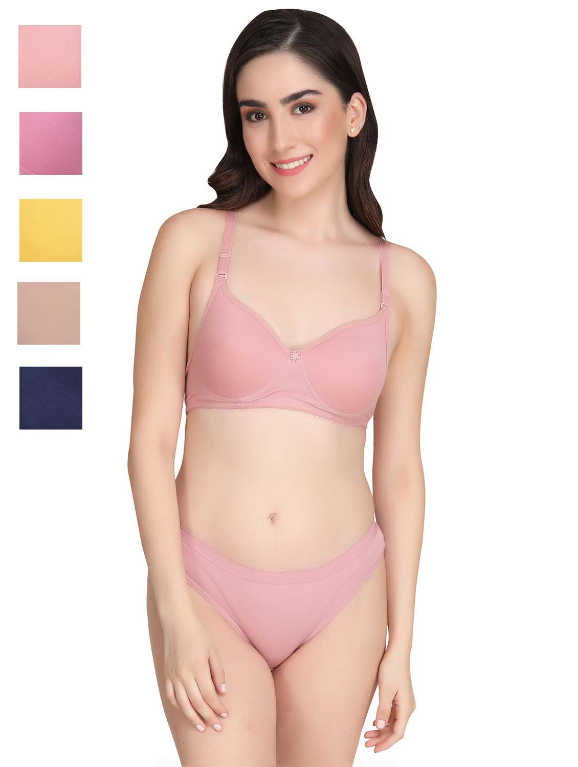 women pack of 5 solid bra and panty set