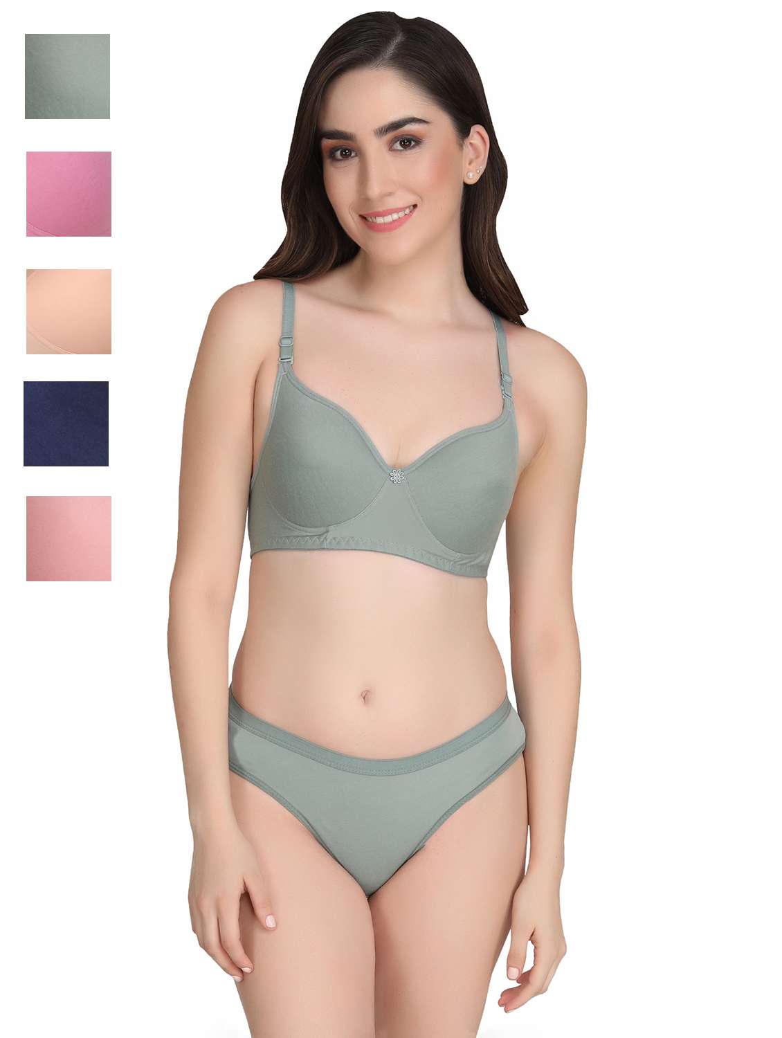 women pack of 5 solid bra and panty set