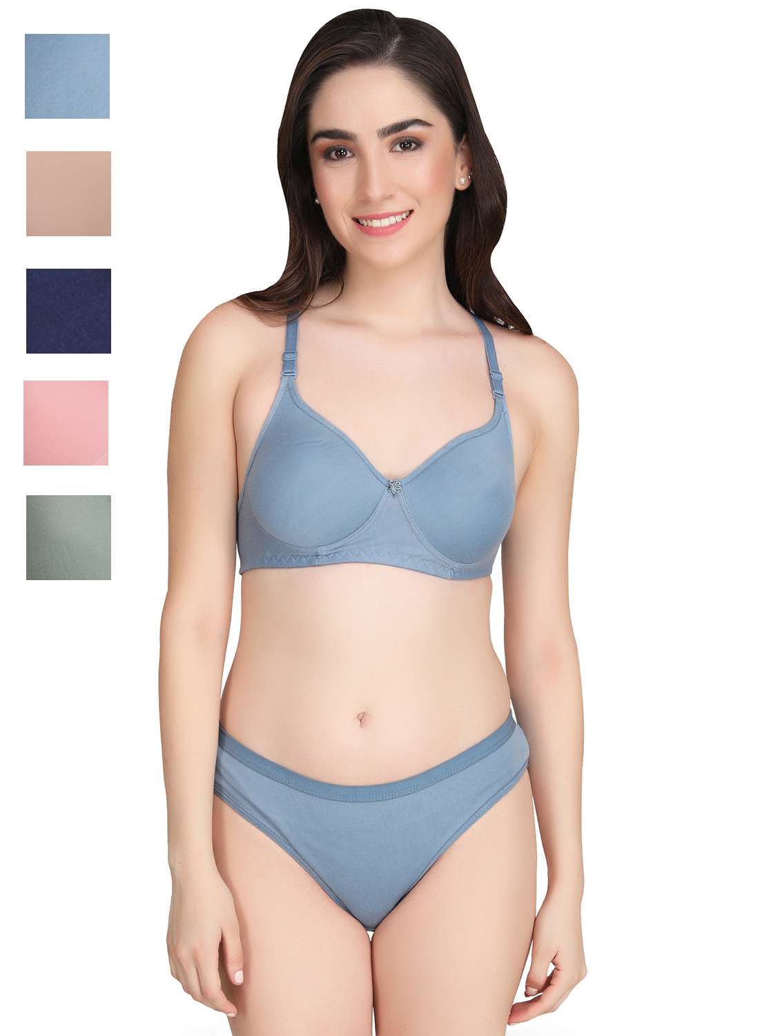 grey cotton blend bras and panty set