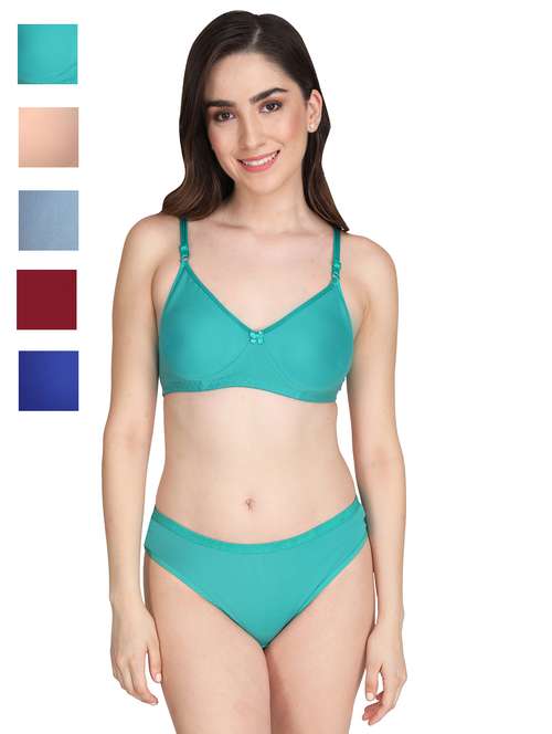 sea green cotton blend bras and panty set - 22064304 - Standard Image - 0