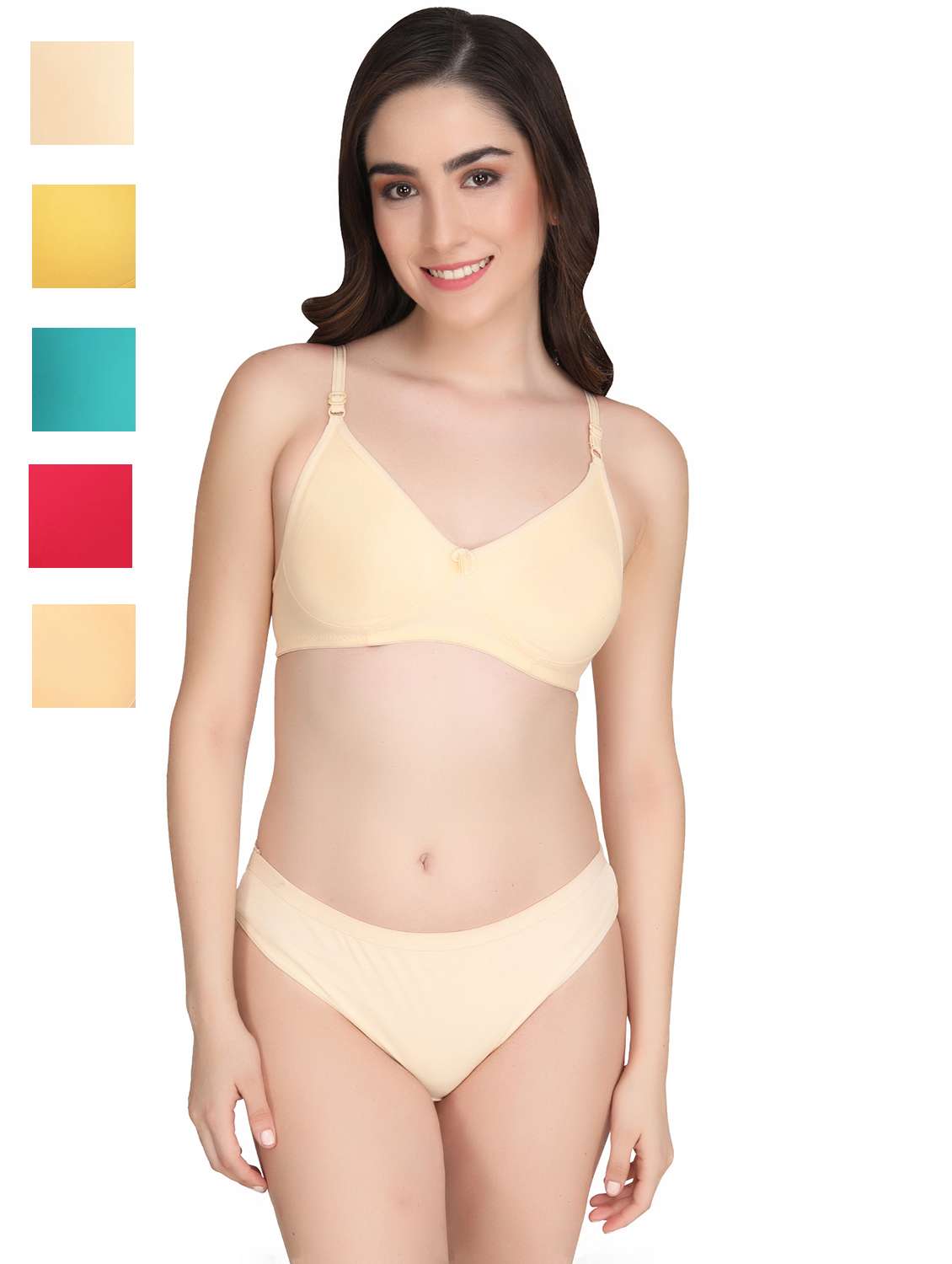 women pack of 5 solid bra and panty set