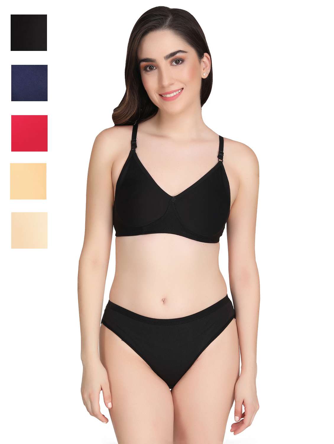 black cotton blend bras and panty set
