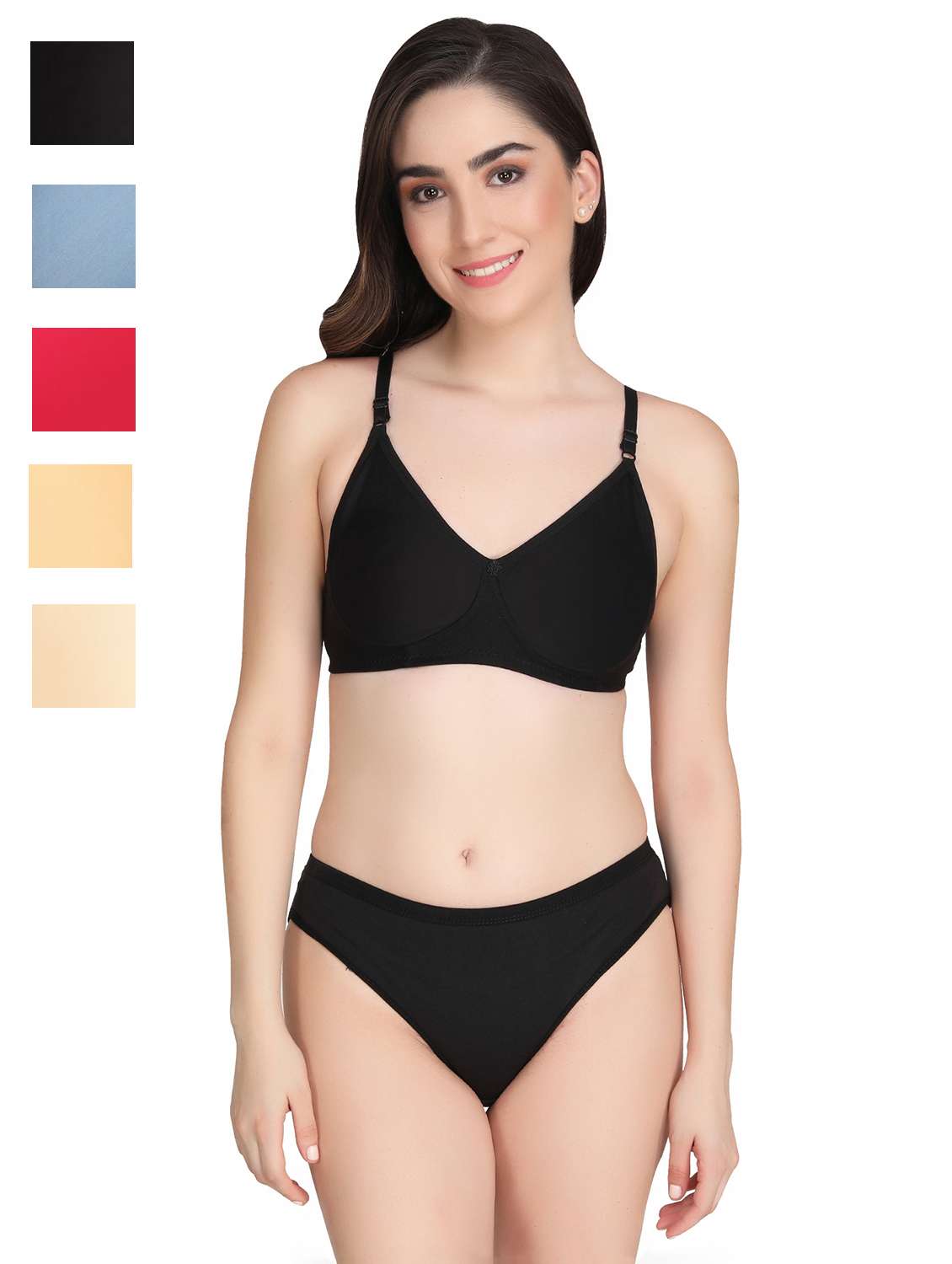 black cotton blend bras and panty set