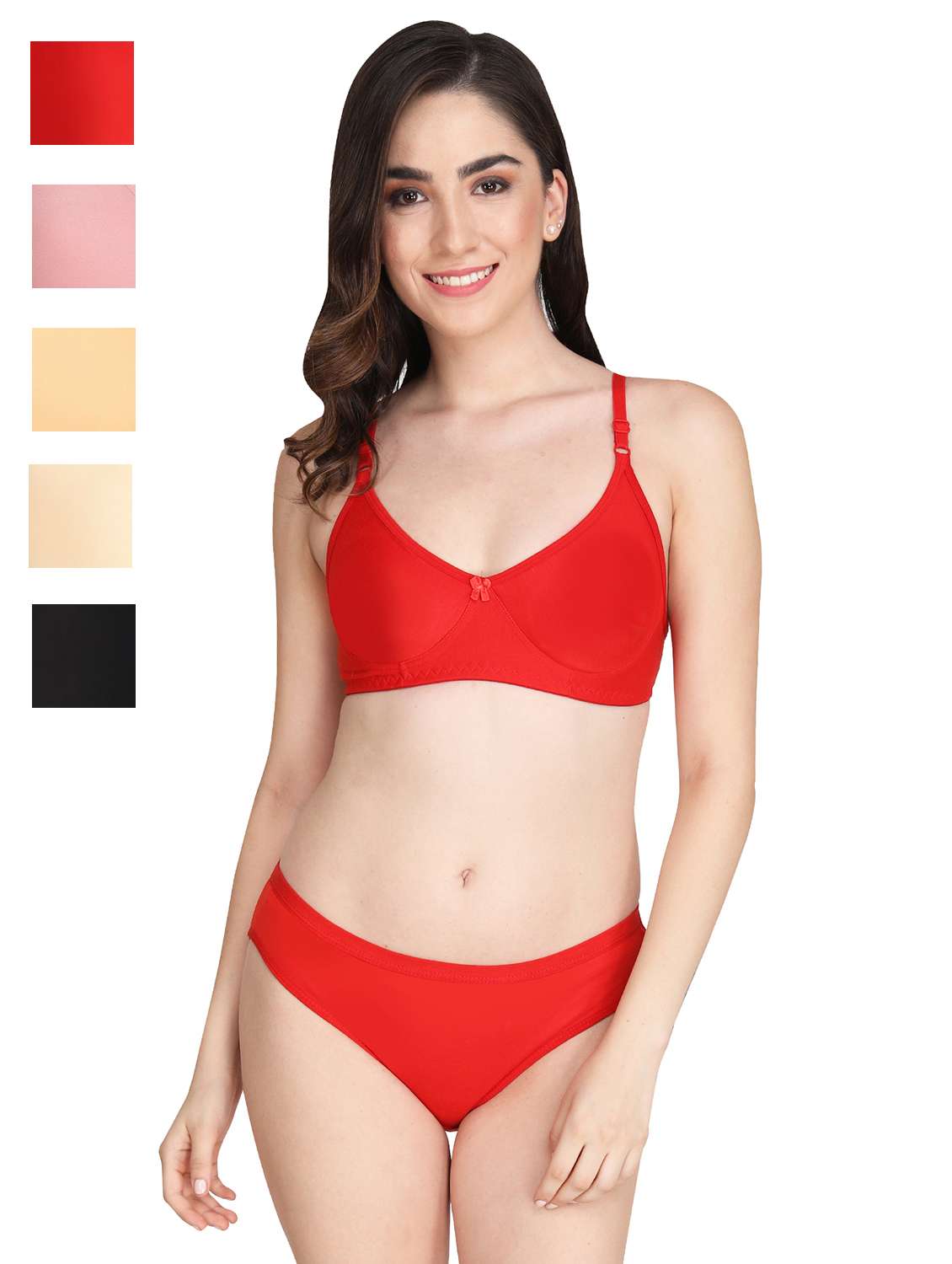 red cotton blend bras and panty set